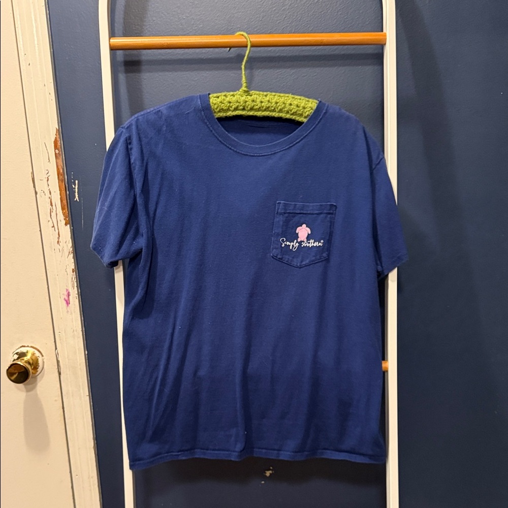 Simply Southern Navy Kids Tee with Pink Embroidery